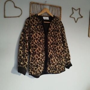 Promod Brown Leopard Print Teddy Jacket